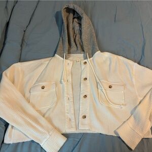 Aeropostale White and Gray Button-Up Cardigan